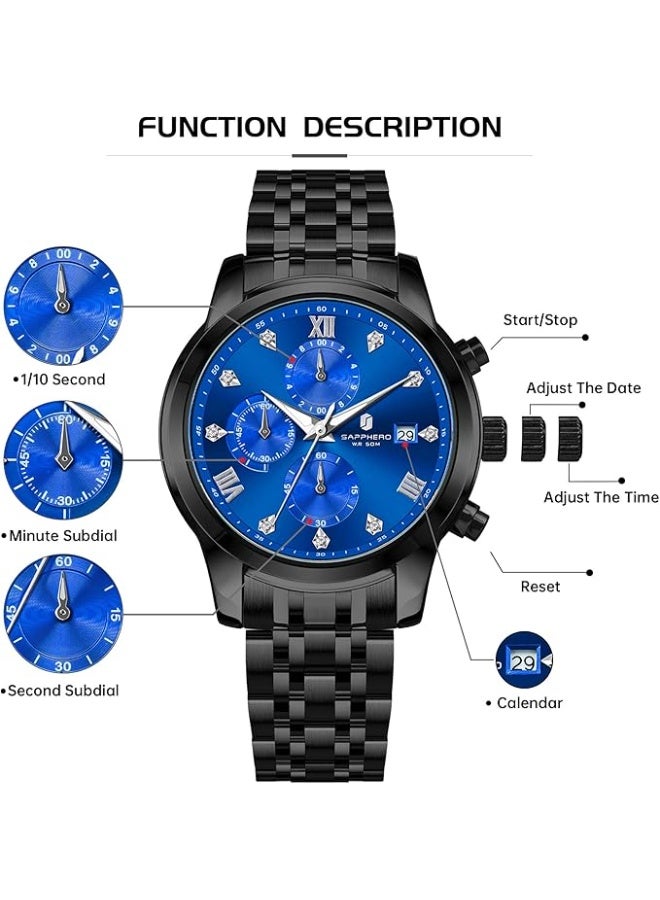 سافيرو ساعة SAPPHERO رجالية دائرية من الفولاذ المقاوم للصدأ، مقاومة للماء حتى عمق 50 مترًا، مضيئة، هدية أنيقة، ساعة يد مع عرض التاريخ وحركة كوارتز تناظرية - Image 5